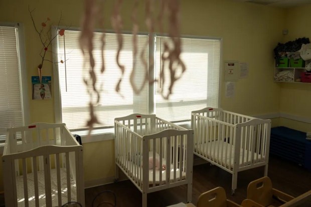 Cribs at Moore Learning Preschool & Childcare Center in Elk Grove on Feb. 6, 2026. (Miguel Gutierrez Jr., CalMatters)