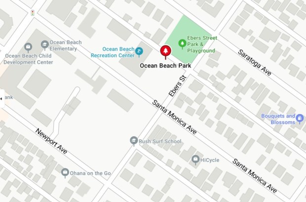 Ocean Beach Planning Board members suggested changes for Ocean Beach Park on Ebers Street. (Bing Maps and Point Loma-OB Monthly)
