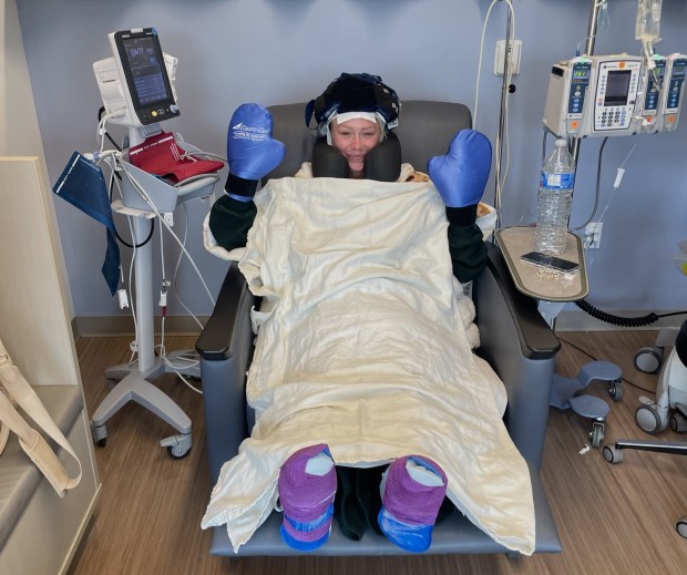 Alexis Klimpl during a treatment for breast cancer. (Courtesy of Alexis Klimpl)