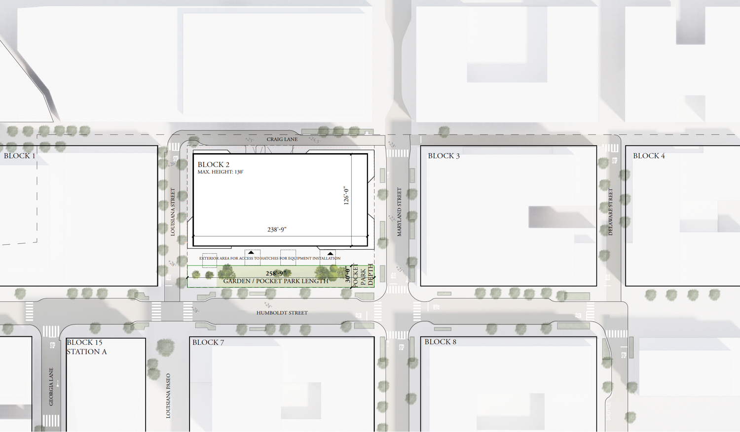 Potrero Power Station Block 2 site map, illustration by Herzog & de Meuron