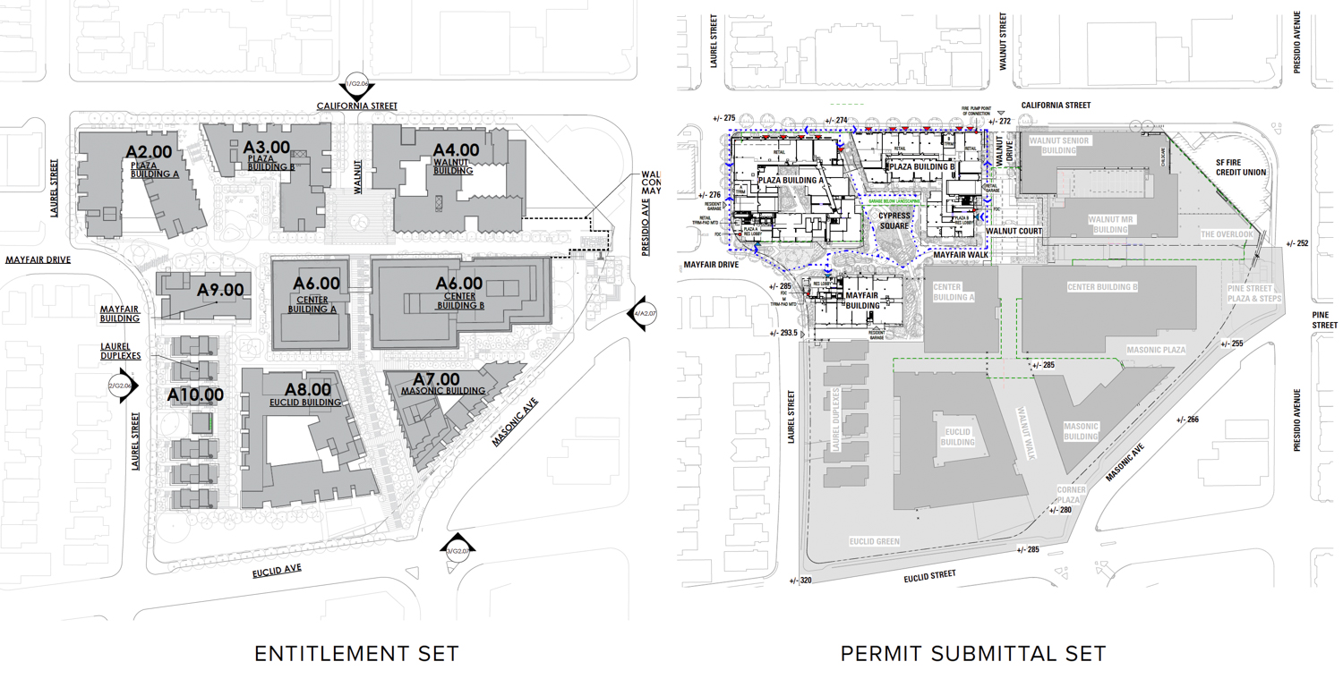 Presidio Highlands site map (left) and permit submittal set (right), illustration by BAR Architecture and Interiors