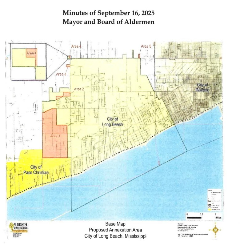 A map of Long Beach, Mississippi.