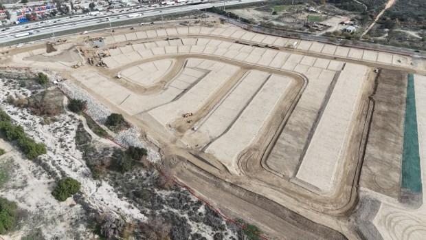 Trumark Homes is building new single-family homes on lots it recently acquired in Corona. Elaris in Corona's Horsethief Canyon will feature 226 houses on 46 acres in two neighborhoods: Aria and Lyria. Seen here is an aerial view of the Elaris lots. (Photo courtesy of Trumark Homes)