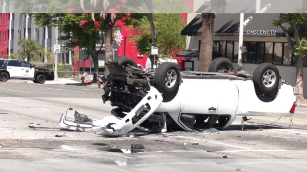 A 24-year-old woman Riverside woman suspected of being under the influence of cannabis was arrested after colliding with a pickup truck and killing the driver on April 19, police said. (Photo by OnScene.TV)
