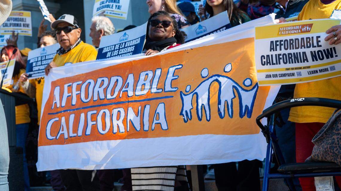 Democratic candidates for governor offered their solutions to the affordability crisis in California on Friday, Feb. 20, 2026, at the state party convention in San Francisco.  This rally was in January at the state Capitol in support of Assembly Bill 1157, which would cap rental rate increases to a maximum of 5%.