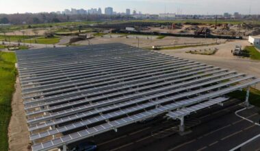 Elimination of import tariffs could reduce the cost of solar panels. This is a solar panel-covered parking lot at Sutters Landing Park as seen in January 2022.