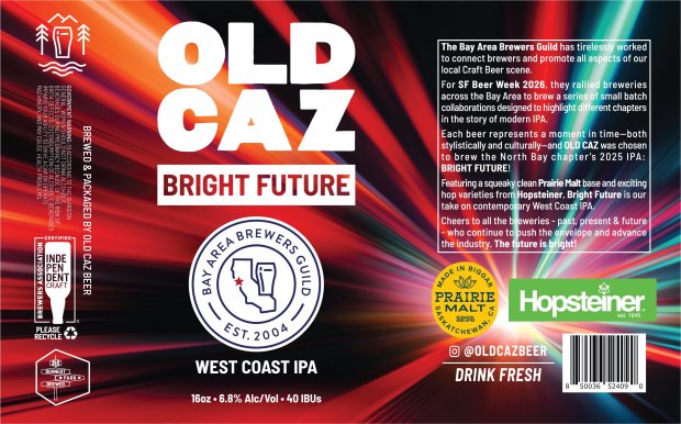 Old Caz's Bright Future, a West Coast IPA, is one of the six beers that will be featured in an upcoming collaboration, called "The Story of 21st-Century IPA in Six Pints," that'll be part of San Francisco Beer Week festivities this year. (Courtesy Bay Area Brewers Guild)