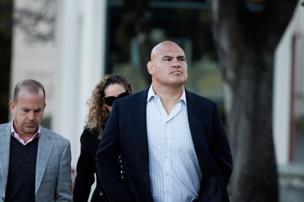 Cain Velasquez, the South Bay-trained former UFC champion, who was convicted last year of shooting at a man charged with molesting his young child, arrives for his sentencing at the Hall of Justice on Monday, March 24, 2025, in San Jose, Calif. (Dai Sugano/Bay Area News Group)