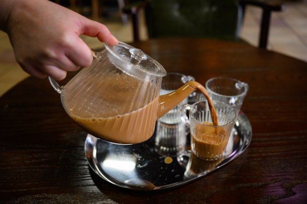 Barista Lauren Jepson pours a cup of Himalayan Chia at the ChaiAum tea shop In Pleasanton, Calif., on Thursday, Feb. 11, 2026. (Jose Carlos Fajardo/Bay Area News Group)