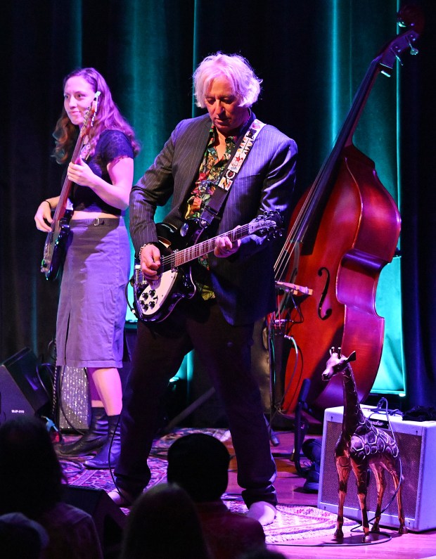 Peter Buck, of R.E.M. fame, plays guitar shoeless with Drink the Sea at The Freight in Berkeley on Feb. 3, 2026. (Chris Riley/Times-Herald)