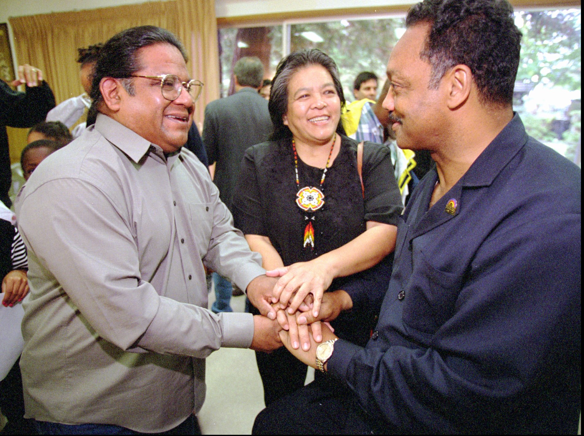 Tribal leaders Henry Duro, left, of the San Manuel Band...