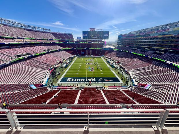 Pregame preparations take place on the field ahead of Super Bowl 60 at Levi's Stadium in Santa Clara, Calif., on Sunday, Feb. 8, 2026. (Ray Chavez/Bay Area News Group)