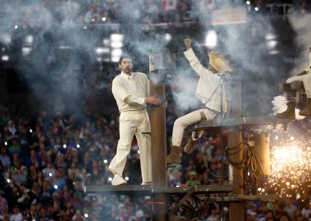 Bad Bunny performs during halftime of the NFL Super Bowl 60 football game between the New England Patriots and the Seattle Seahawks, Sunday, Feb. 8, 2026, in Santa Clara, Calif. (Nhat V. Meyer/Bay Area News Group)