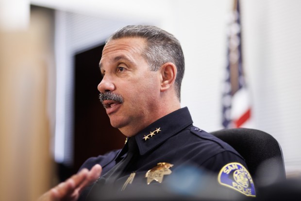 San Jose Police Department's new chief, Paul Joseph, talks during an interview in his office on Tuesday, Oct. 22, 2024, in San Jose, Calif. (Dai Sugano/Bay Area News Group)