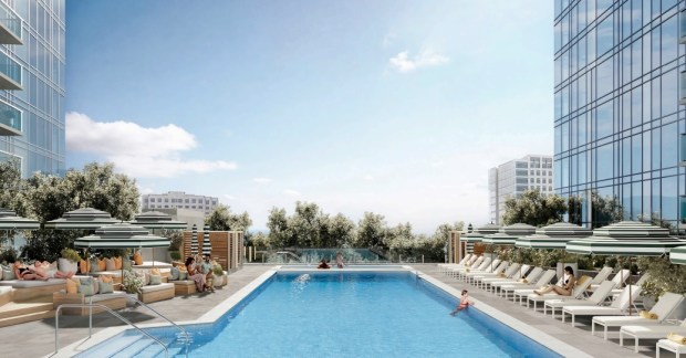 Pool deck between the two housing towers at 188 West St. James Street in downtown San Jose, concept image.(Steinberg Hart)