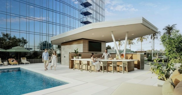 Pool bar next to the housing towers at 188 West St. James Street in downtown San Jose, concept image.(Steinberg Hart)