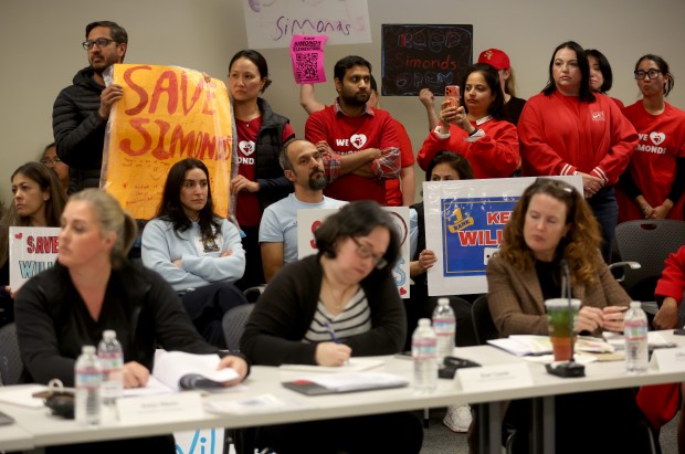 Community members attend a meeting at the San Jose Unified School District headquarters in San Jose, Calif., on Tuesday, Feb. 10, 2026. Under the district's "Schools of Tomorrow" initiative to tackle declining enrollment, up to nine elementary schools could close by the beginning of the 2026-27 school year. (Jane Tyska/Bay Area News Group)