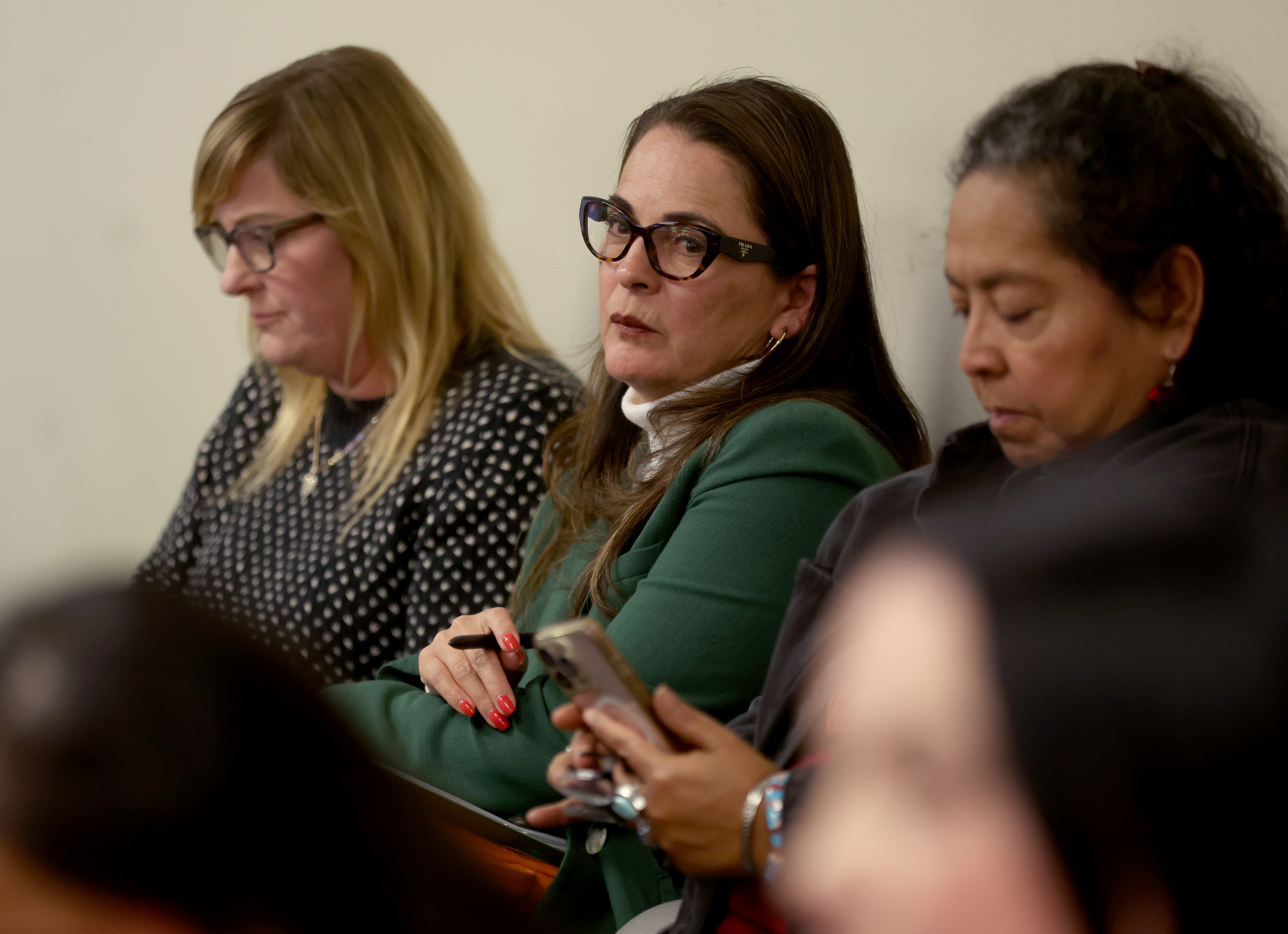 San Jose Unified School District Superintendent Nancy AlbarrÃ¡n, center, attends...