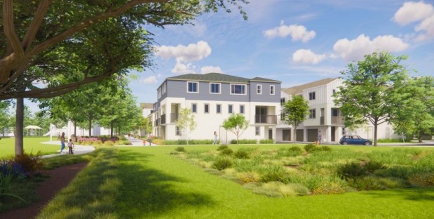 Open spaces in Sunnyvale Park Place, a housing development at 510 and 920 De Guigne Drive in Sunnyvale, concept image.(WHA Architects)