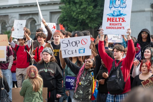 Many students actively participated in the demonstration on Jan. 30, holding signs that read “Stop ICE” or “ICE out for good” while chants echoed across the Capitol lawn. Russell Stiger II, OBSERVER