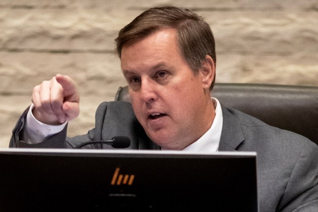 Chula Vista Mayor John McCann addresses the audience in City Hall on Tuesday, April 15, 2025, during the City Council meeting in Chula Vista, CA (Xavier Hernandez for the UT)
