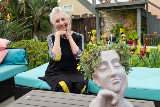Sonia Ancoli-Israel poses for a portrait in her backyard. (McKenzie Patterson / For The San Diego Union-Tribune)