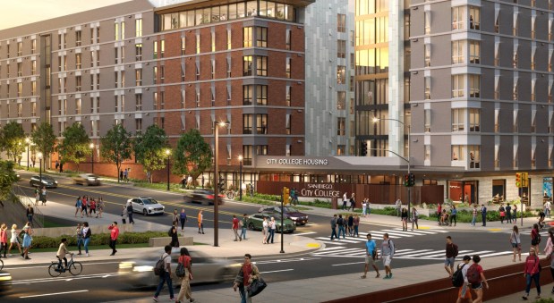 San Diego City College has started building a 800-bed residential hall that will open in 2028. (Rendering courtesy of San Diego City College)