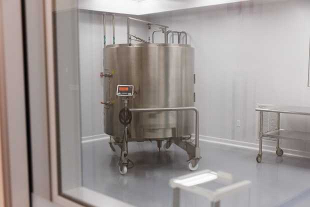 San Diego, California - February 19: A large 2000 L vat used for cell media production seen inside the liquid cleanroom of the cell culture media manufacturing site at Nucleus Biologics on Thursday, February 19, 2026. (Kristian Carreon / The San Diego Union-Tribune)