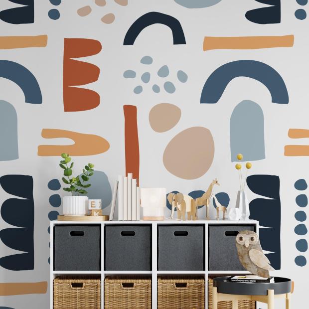 Milo wallpaper from Wall Blush adds a colorful sense of movement and fun to the room. (Wall Blush)