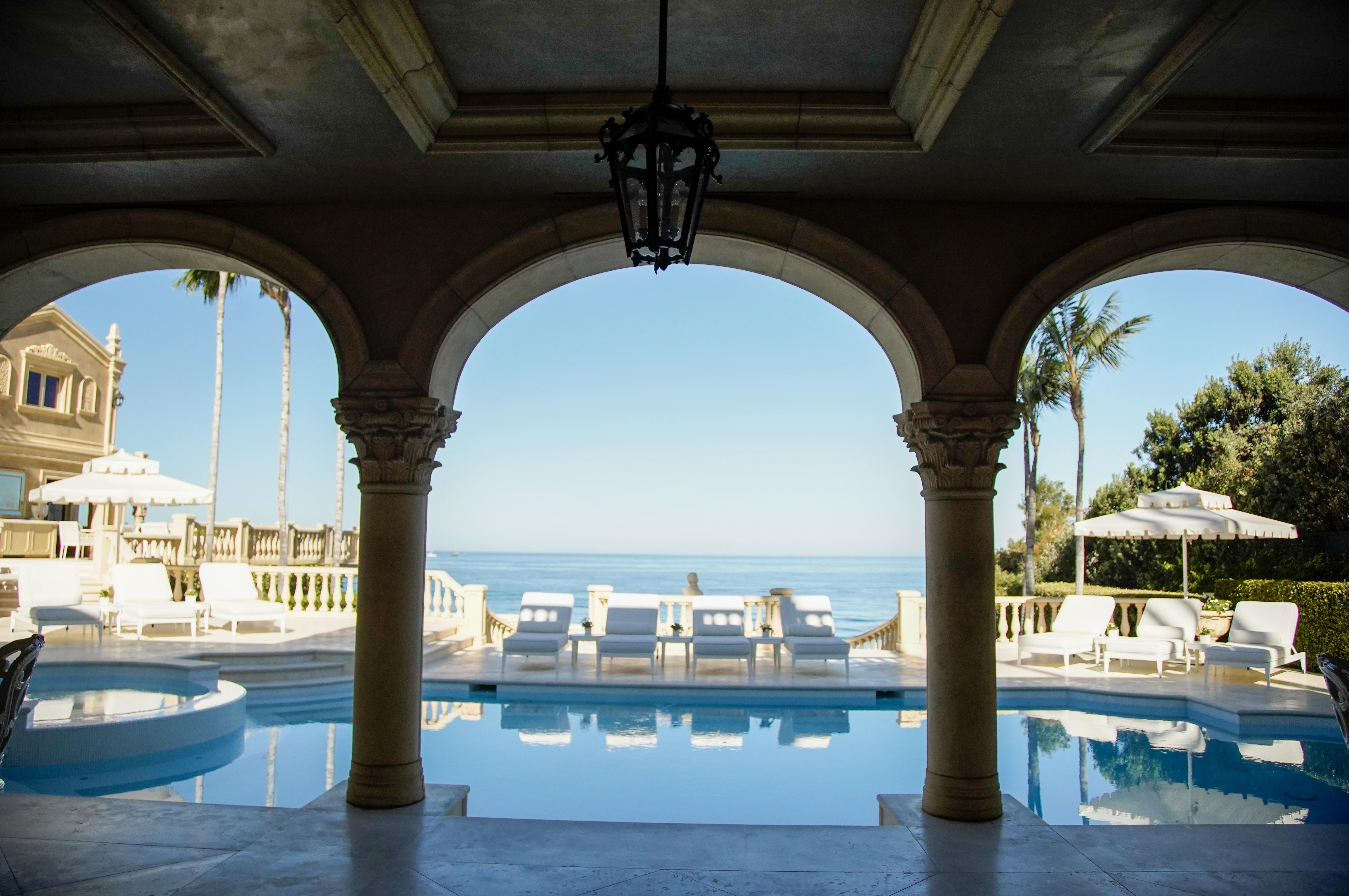 Pool area of the Sand Castle mansion in La Jolla...