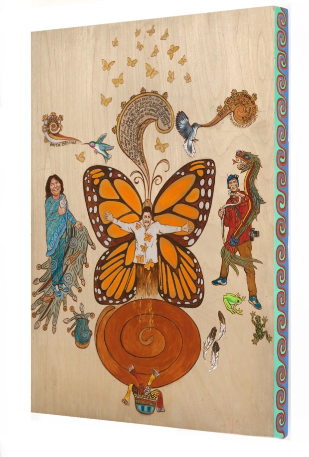 Yreina D. Cervantez's "Protectors of La Naturaleza ¡Presente!" (2020, acrylic on wood panel) is part of the Mesa College Art Gallery exhibit "The Politics of Portrayal: Three Generations of Chicana Portraiture in Los Angeles." (Mesa College Art Gallery)