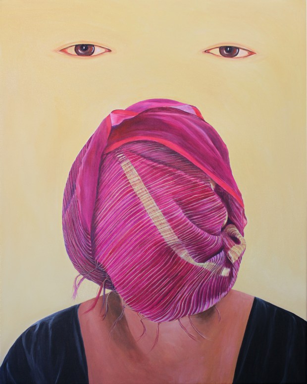 "Exotic 1" (2024; oil on canvas) by Chitra Gopalakrishnan (San Diego Library)