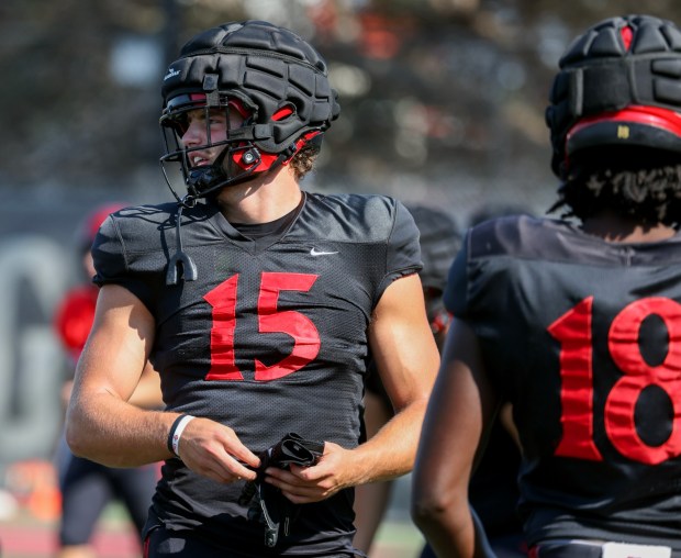The Aztecs' Jackson Ford during football practice at SDSU in San Diego on Thursday, Aug. 07, 2025. (Hayne Palmour IV / For The San Diego Union-Tribune)