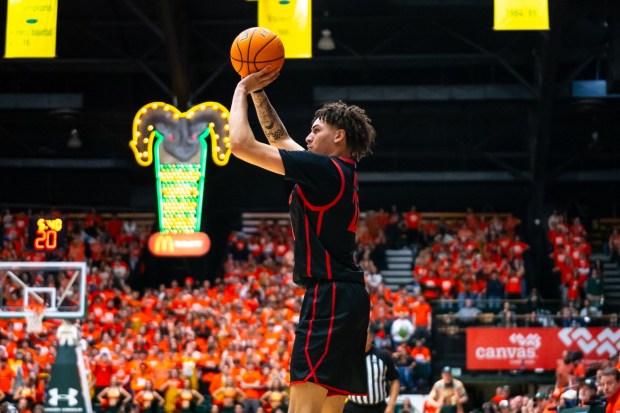 San Diego State's Miles Byrd puts up a jumphot during Saturday's game against Colorado State in Fort Collins, Colo. (Colorado State athletics)