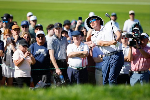 Joel Dahmen plays his shot on the sixth hole during the third round of the Farmers Insurance Open at Torrey Pines South Course on Saturday, Jan. 31, 2026 in San Diego, California. (Meg McLaughlin / The San Diego Union-Tribune)