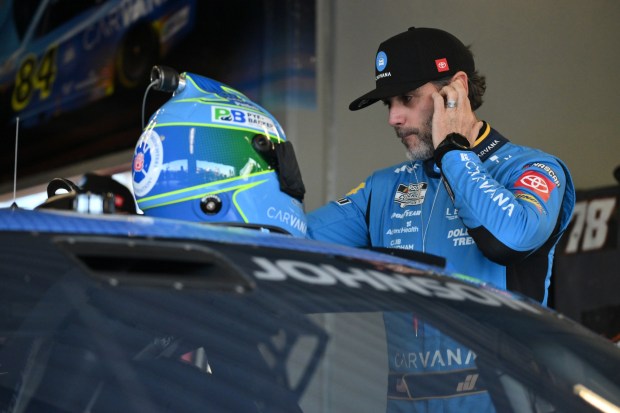 DAYTONA BEACH, FLORIDA - FEBRUARY 13: Jimmie Johnson, driver of the #84 Carvana Toyota, prepares to practice for the NASCAR Cup Series Daytona 500 at Daytona International Speedway on February 13, 2026 in Daytona Beach, Florida. (Photo by Jeff Curry/Getty Images)