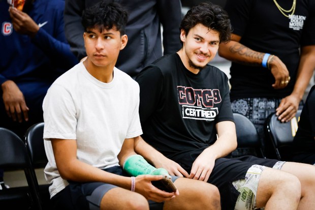 Montgomery's Xavier Guerrero #10, right, looks on during their game against Steele Canyon at Mission Bay High School on Saturday, Feb. 7, 2026 in San Diego, California. (Meg McLaughlin / The San Diego Union-Tribune)