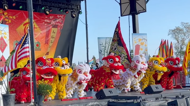 Dancers in dragon costumes at the San Diego Tet Festival
