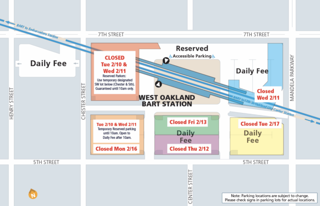 West Oakland BART Temporary Parking Lot Closures, image via BART