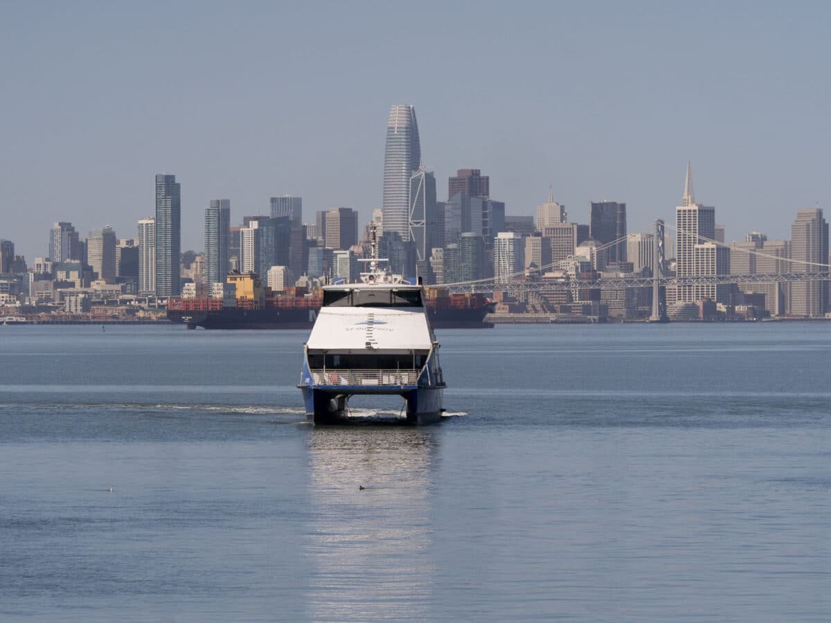 Alameda Post - an SF Bay Ferry is seen on the water coming away from SF