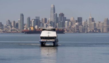 Alameda Post - an SF Bay Ferry is seen on the water coming away from SF