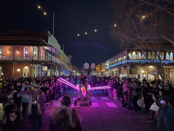 Sacramento’s only nighttime parade returns as the City of Trees Parade & Mardi Gras Festival transforms Capitol Mall with illuminated floats, live music and larger-than-life creations. (Photo courtesy of City of Trees Parade & Mardi Gras Festival)