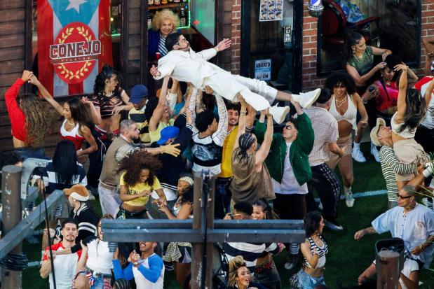 Bad Bunny, center top, performs during the halftime show of the NFL Super Bowl 60 football game between the Seattle Seahawks and the New England Patriots in Santa Clara, Calif., Sunday, Feb. 8, 2026. (Santiago Mejia/San Francisco Chronicle via AP)