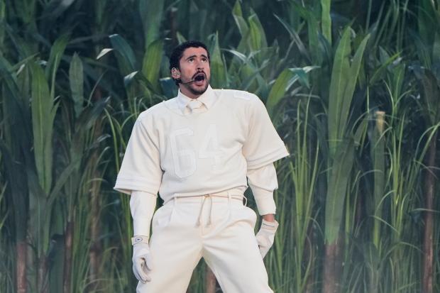 Bad Bunny performs during halftime of the NFL Super Bowl 60 football game between the New England Patriots and the Seattle Seahawks, Sunday, Feb. 8, 2026, in Santa Clara, Calif. (AP Photo/Charlie Riedel)