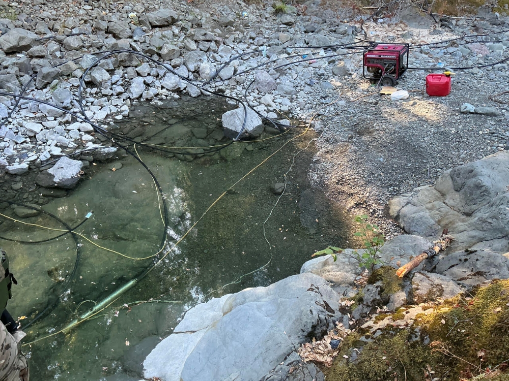 A surface water diversion at an illicit cannabis cultivation site in Mendocino County in September 2025