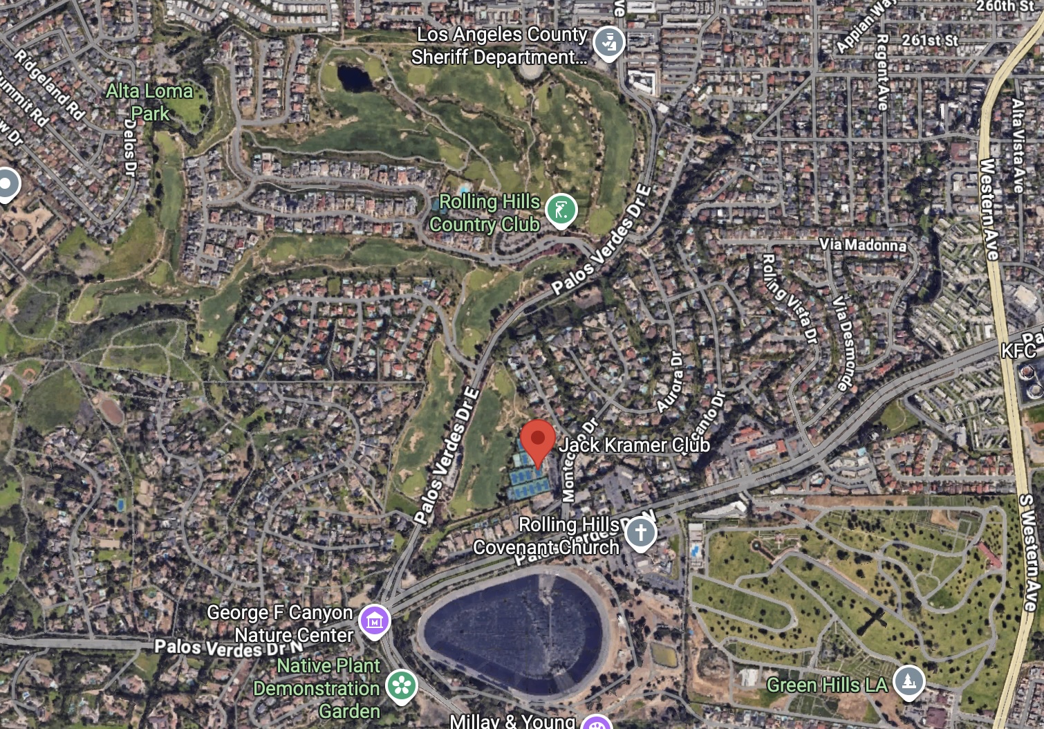 Rolling Hills Country Club, upper center labeled in green, lies...