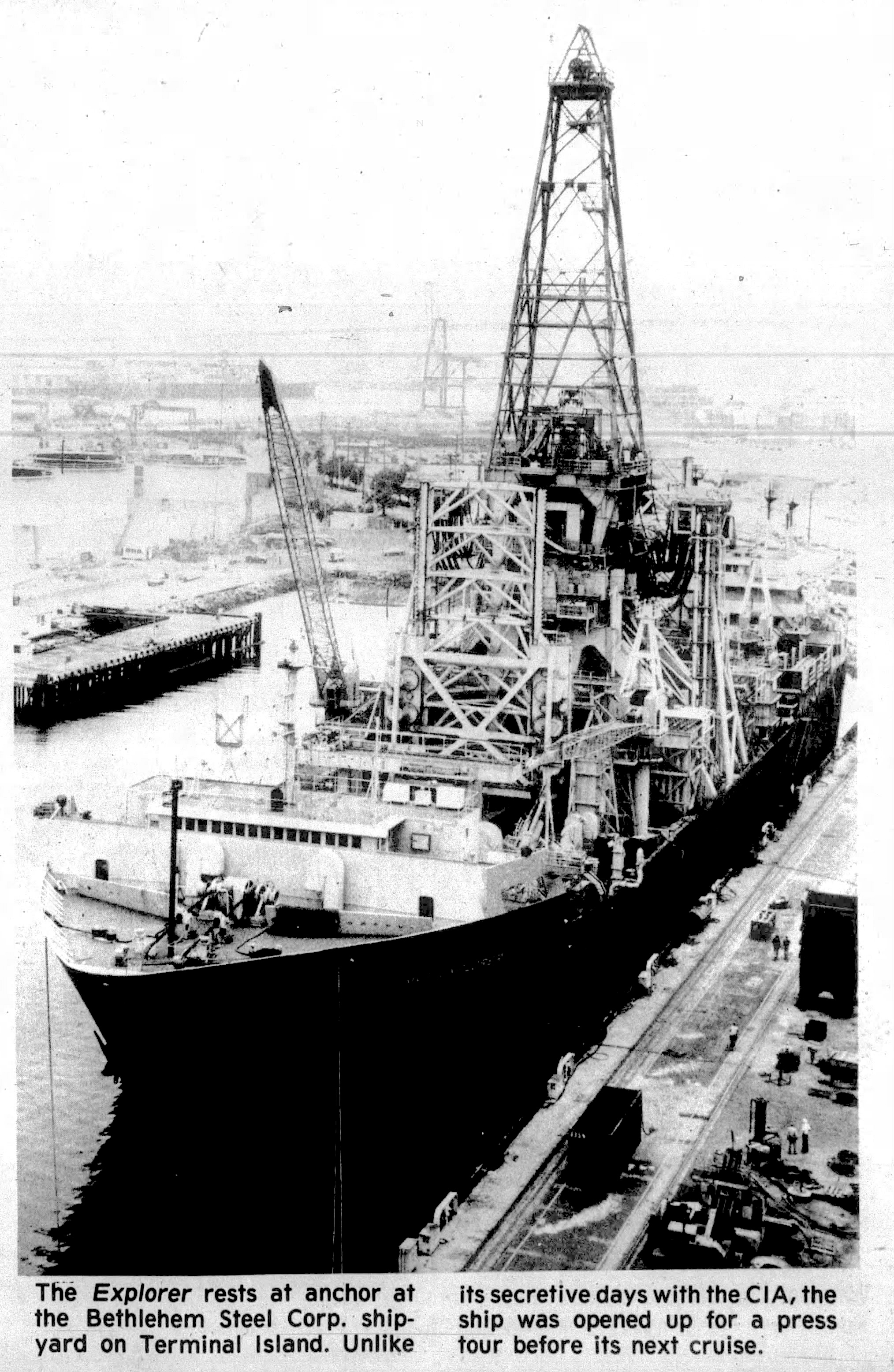The Explorer rests at anchor at the Bethlehem Steel Corp....