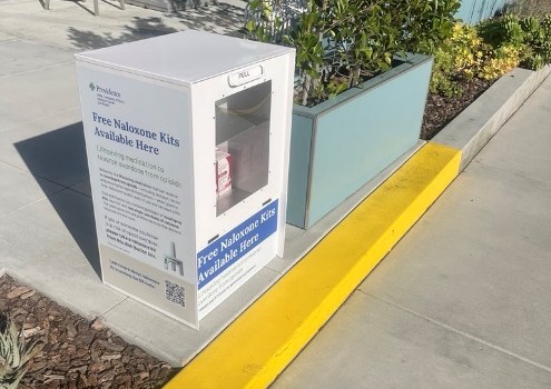 Residents in San Pedro have access to a new self-serve naloxone distribution kiosk, which provides free, no-questions-asked overdose reversal kits. The kiosk is located at the entrance to the Providence Little Company of Mary Medical Center San Pedro emergency department, 1300 W. Seventh St., San Pedro. The installation of the kiosk was designed to further the hospital's mission to providing life-saving care and behavioral health and recovery support to individuals and families impacted by addition. (Photo Courtesy of Providence Little Company of Mary Medical Center San Pedro)