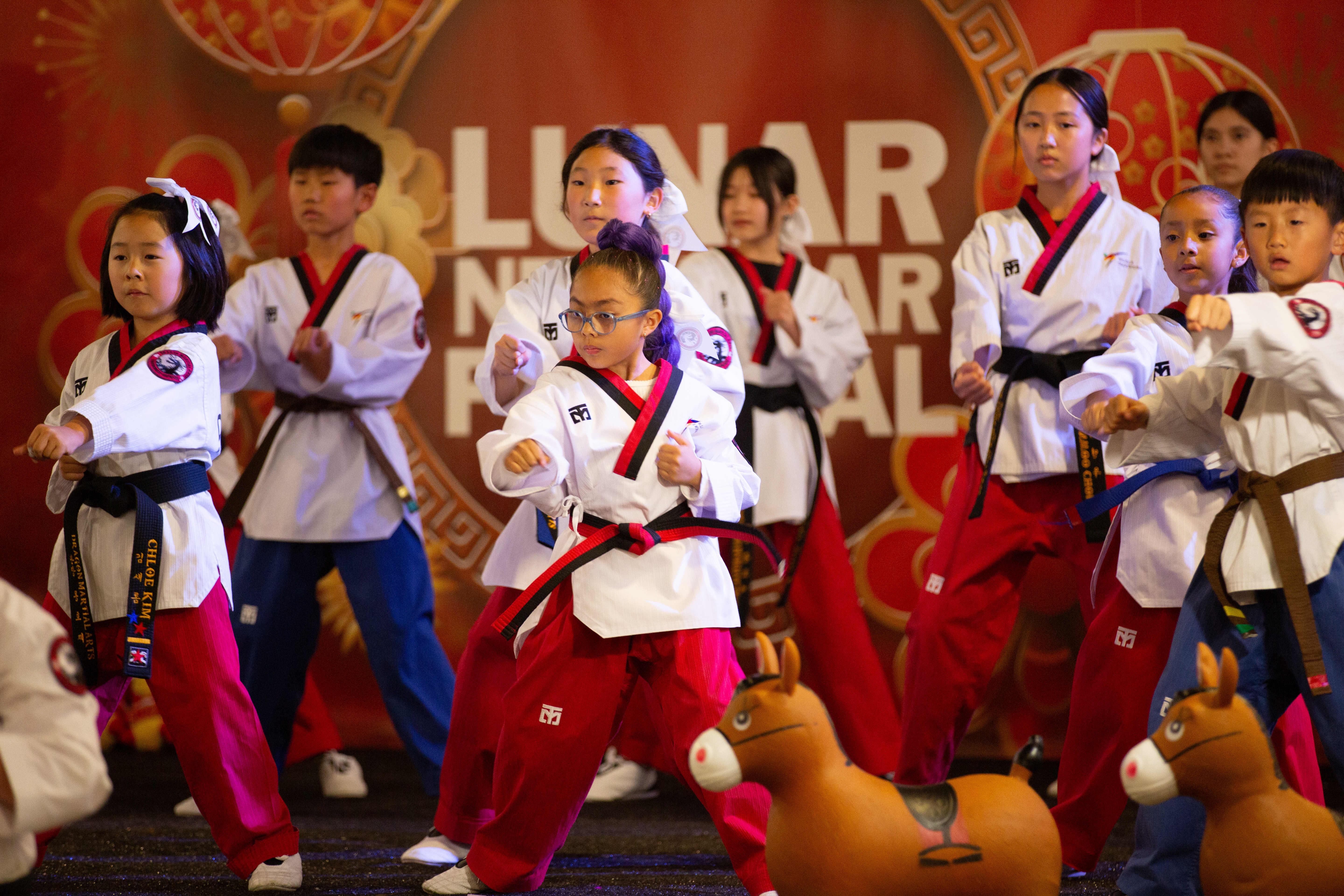 Members of the Dragon Martial Arts of Torrance perform in...