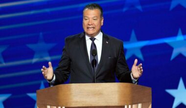 California Sen. Alex Padilla speaks on Thursday, Aug. 22, 2024, the final day of the Democratic National Convention at the United Center.
